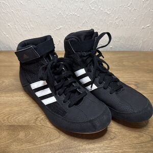 Adidas Youth Size 5 Black Lace Up Wrestling Shoes YYA 606001 Unisex Clean EUC